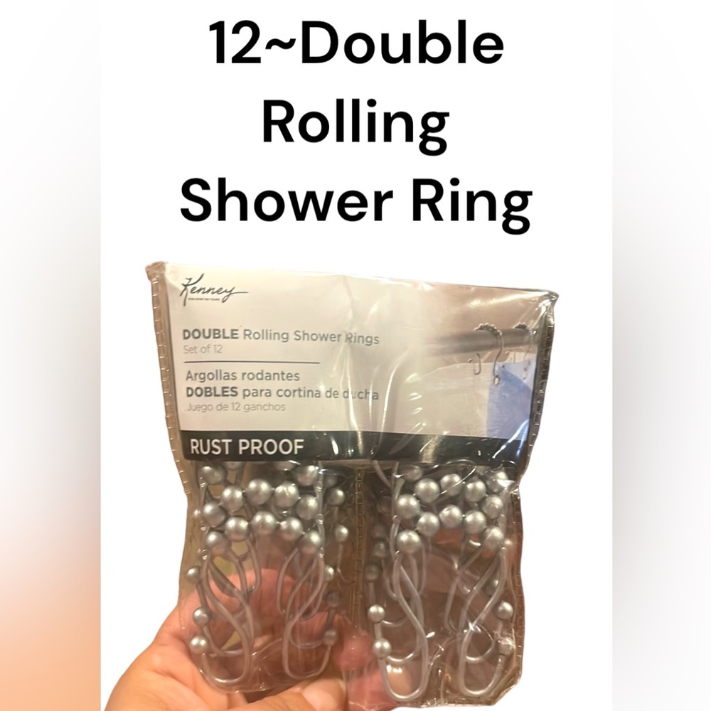 12~DOUBLE Rolling Shower Rings RUST PROOF Silver